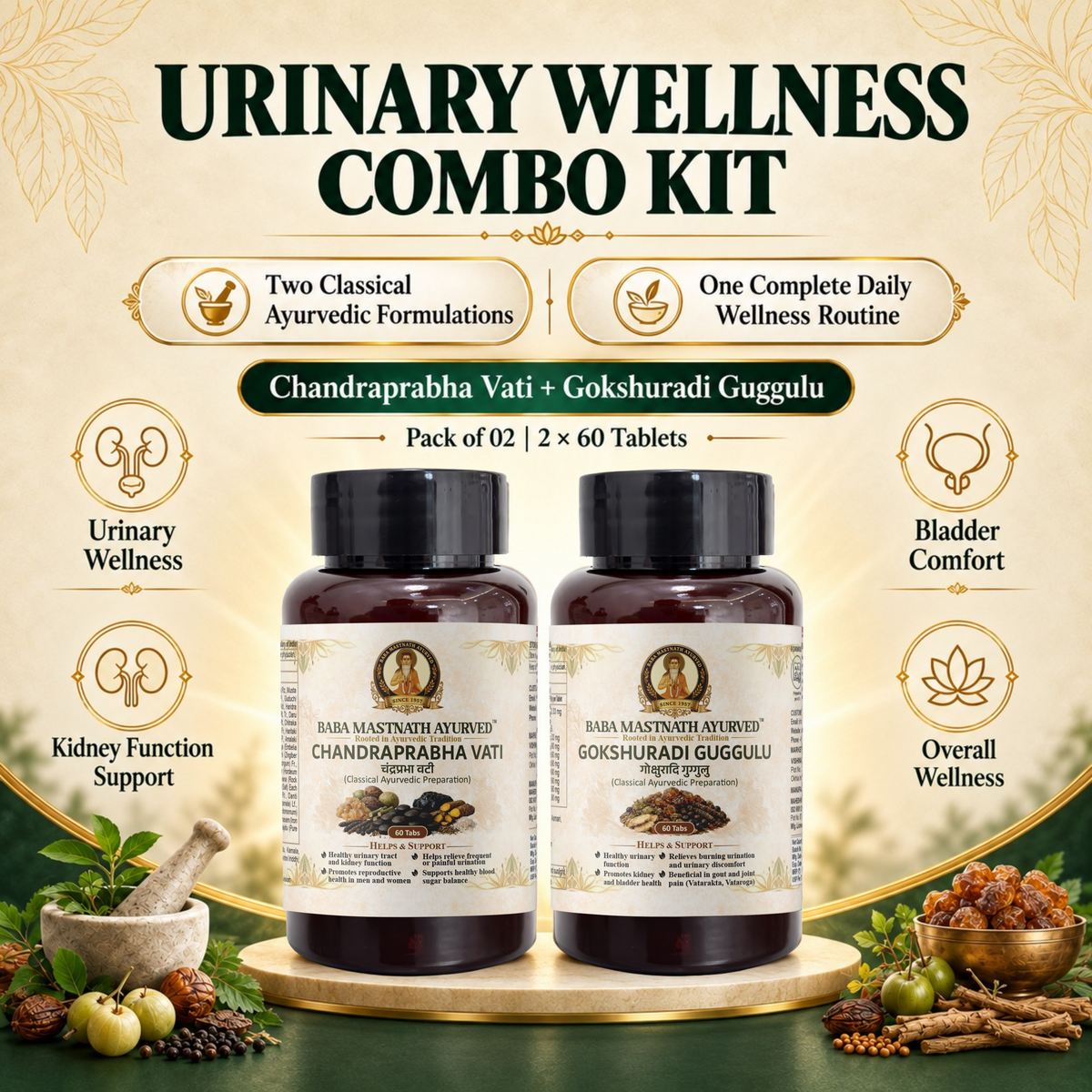 Urinary Wellness Combo with Chandraprabha Vati & Gokshuradi Guggulu | 120 Tablets