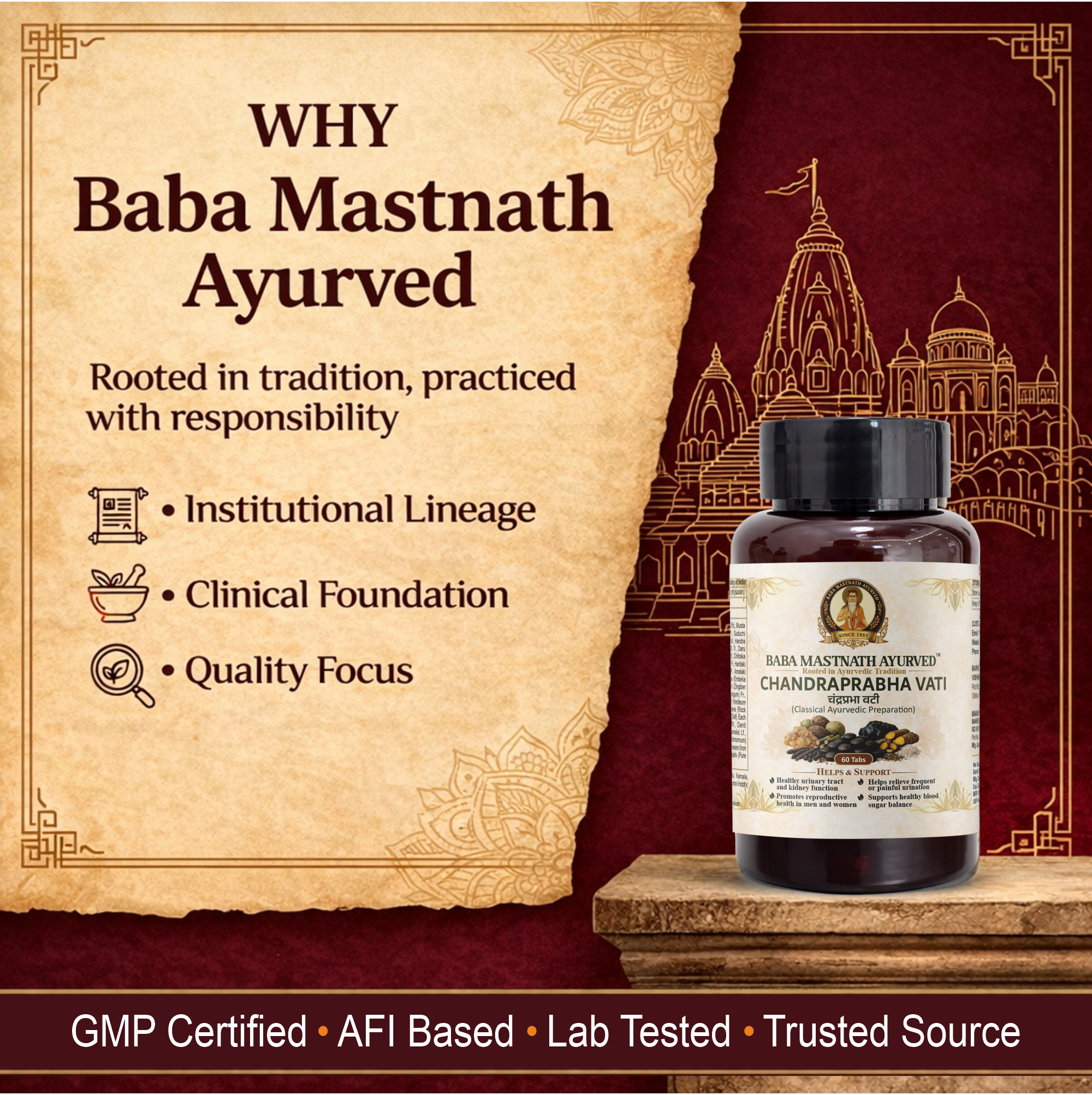 Chandraprabha Vati – 60 Tablets | Classical Ayurvedic Medicine | Urinary Tract & Kidney Support | Supports Frequent & Painful Urination | Reproductive Wellness for Men & Women | Blood Sugar Support