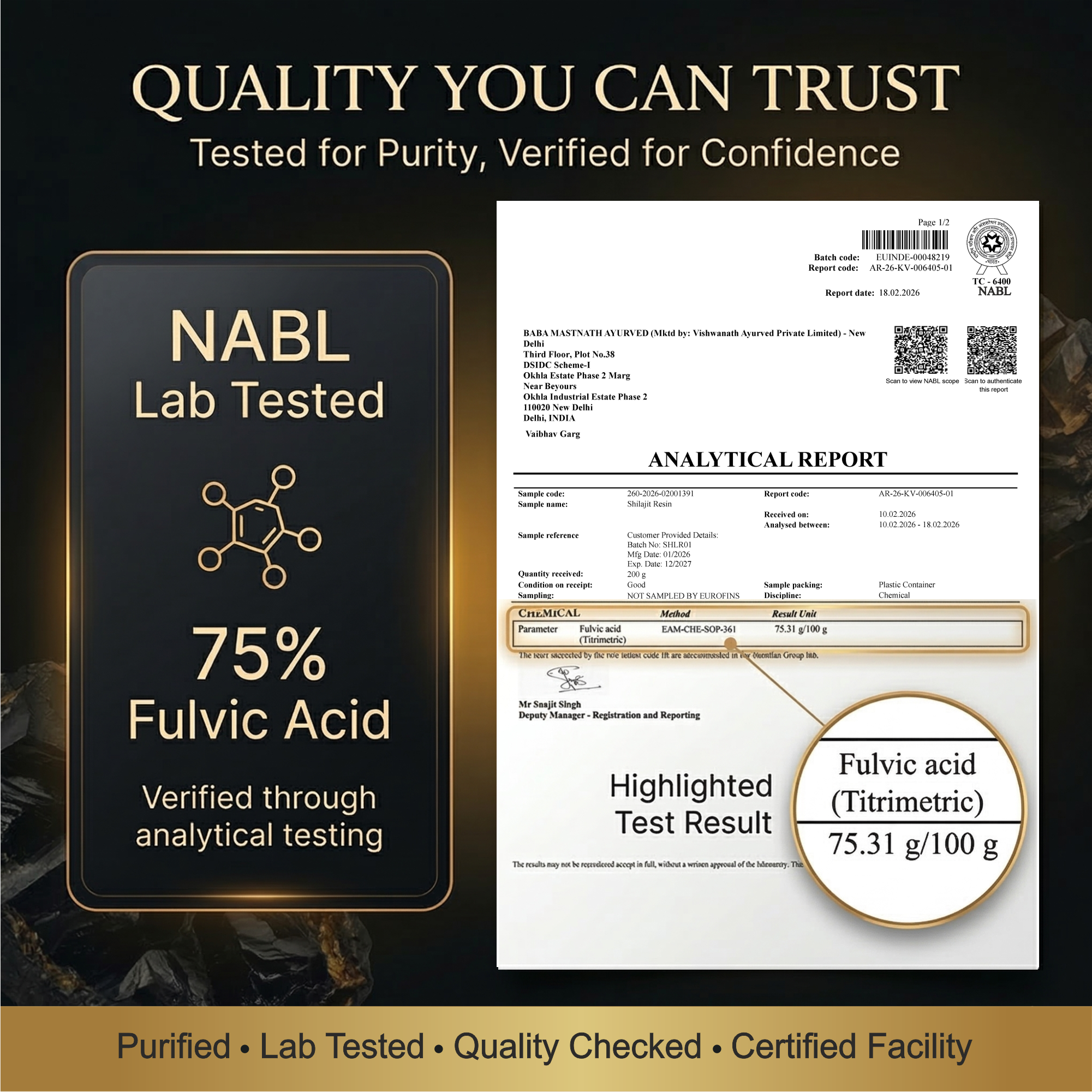 Himalayan Shilajit Resin for Men | 100% Pure Natural Resin | 75%+ Fulvic Acid | Supports Energy, Stamina, Strength & Testosterone | Ayurvedic Rasayana | 20 g Resin