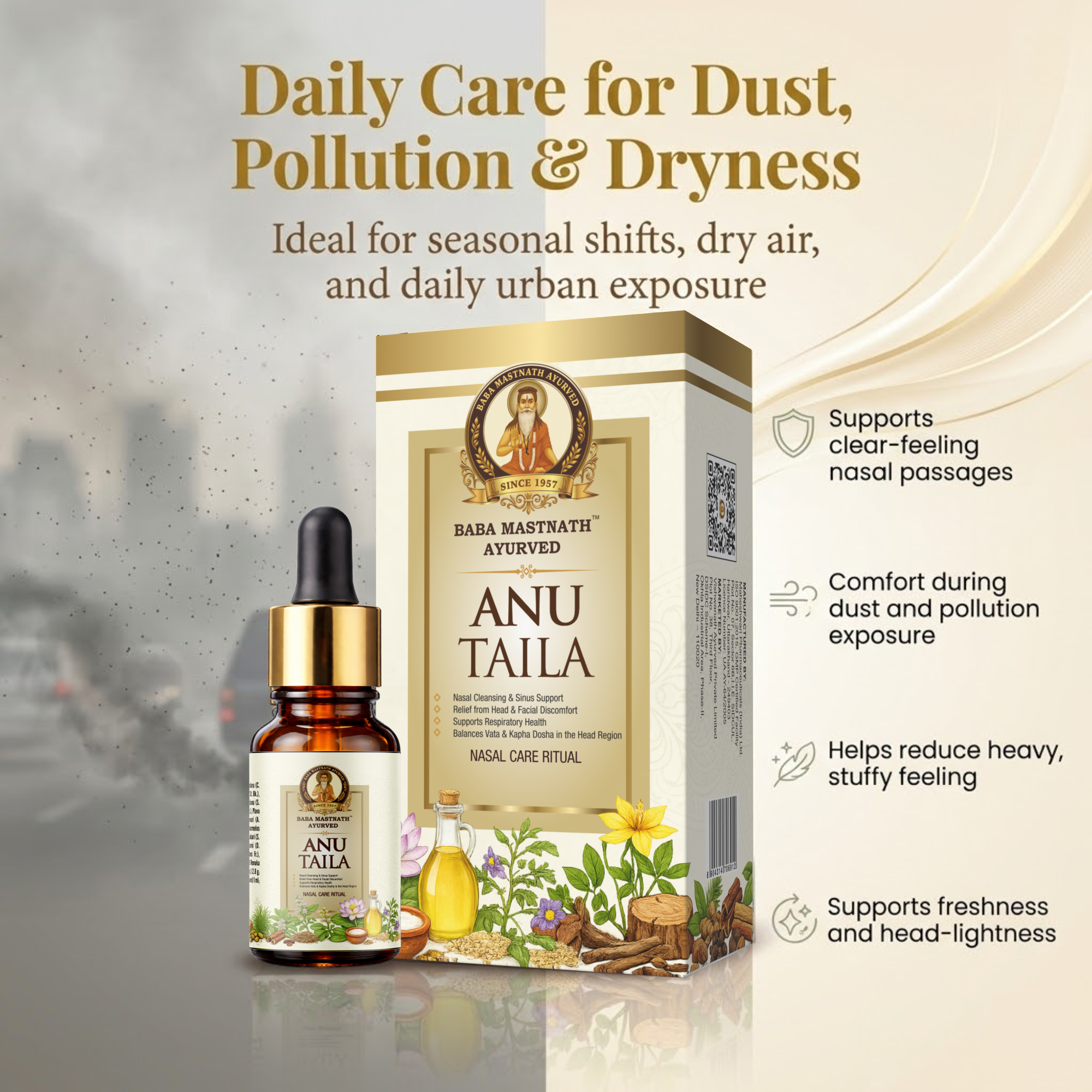 Anu Taila – 10 ml | Classical Ayurvedic Nasya Oil | Supports Nasal Congestion Relief, Sinus & Allergy Comfort, Headache Relief | Mental Clarity & Sense-Organ Wellness | For Nasal Use Only