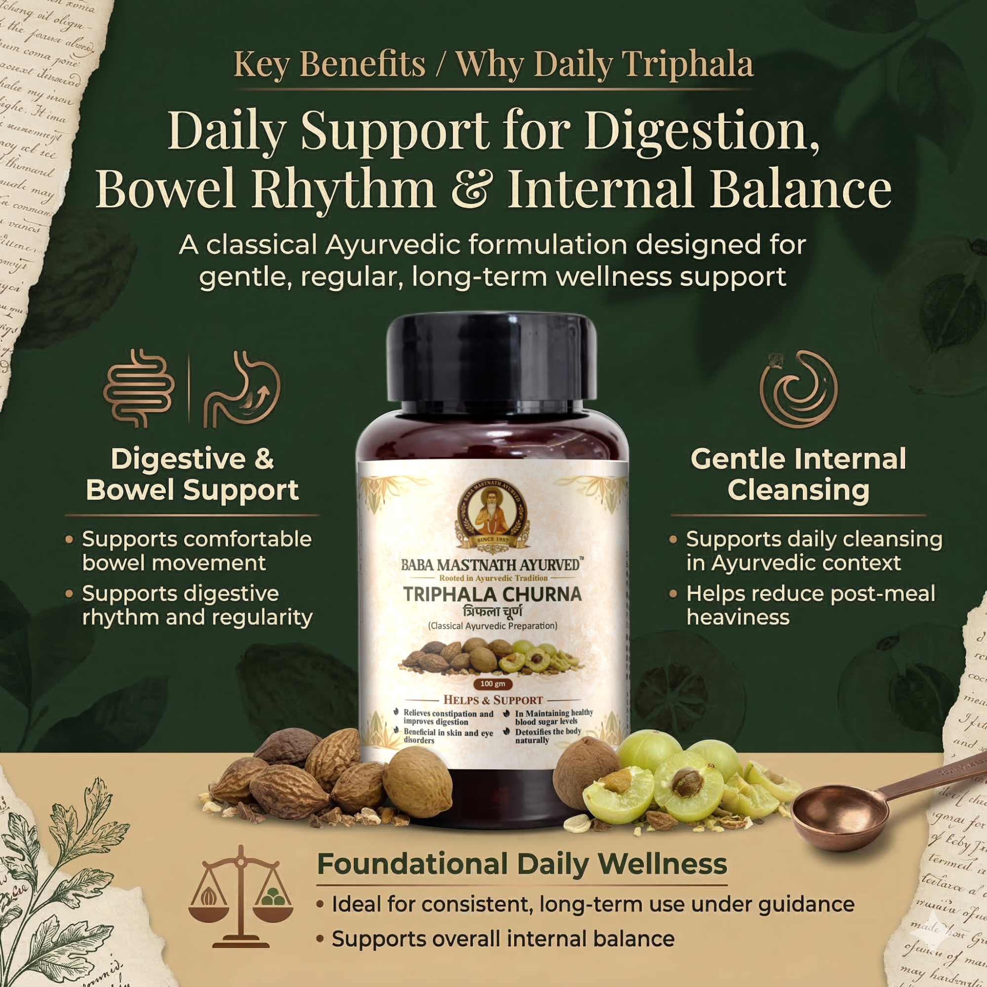 Triphala Churna – 100 g | Classical Ayurvedic Medicine | Haritaki, Bibhitaki & Amalaki Powder | Constipation Relief & Digestive Support | Natural Detox & Gut Cleanse | Supports Skin, Eyes & Metabolic Balance