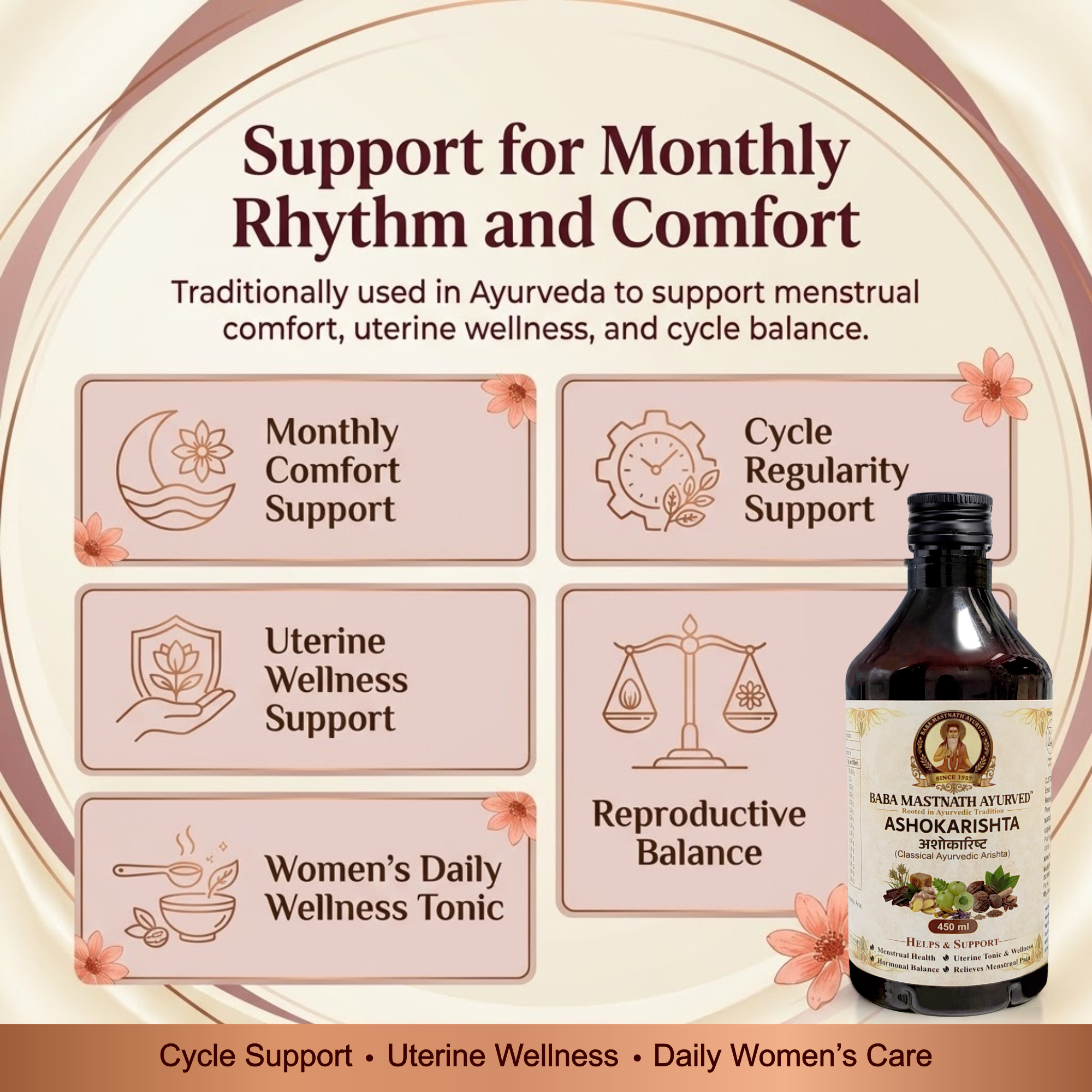 Ashokarishta – 450 ml | Classical Ayurvedic Arishta | Ashoka Bark Based Fermented Uterine Tonic | Supports Menstrual Health, Hormonal Balance & Period Comfort | Women’s Wellness Support | Ayurvedic Medicine