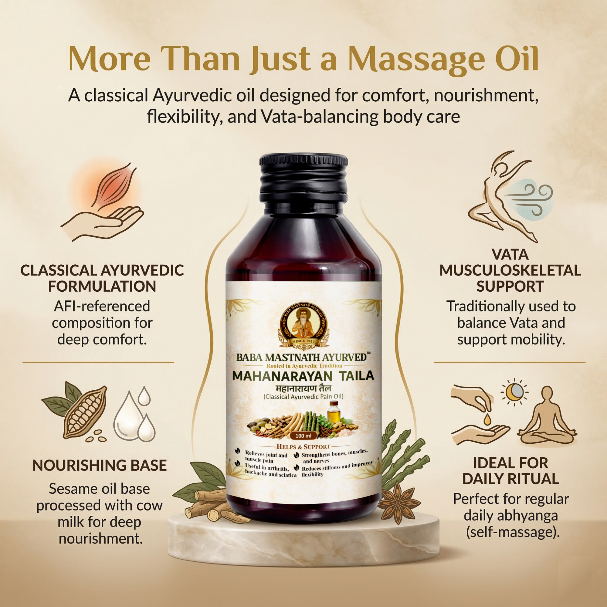 Mahanarayan Taila – 100 ml | Classical Ayurvedic Pain Relief Massage Oil | Supports Joint & Muscle Pain, Stiffness & Flexibility | Arthritis, Backache & Sciatica Support | Strengthens Bones, Muscles & Nerves | Ayurvedic Medicine