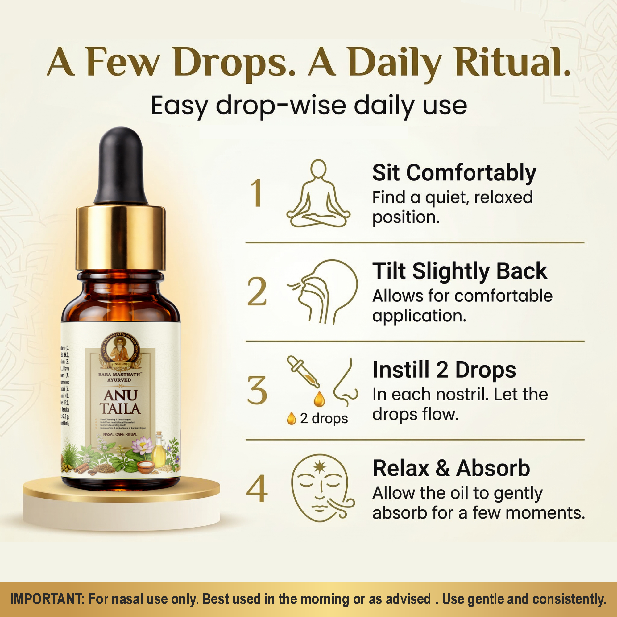 Anu Taila – 10 ml | Classical Ayurvedic Nasya Oil | Supports Nasal Congestion Relief, Sinus & Allergy Comfort, Headache Relief | Mental Clarity & Sense-Organ Wellness | For Nasal Use Only