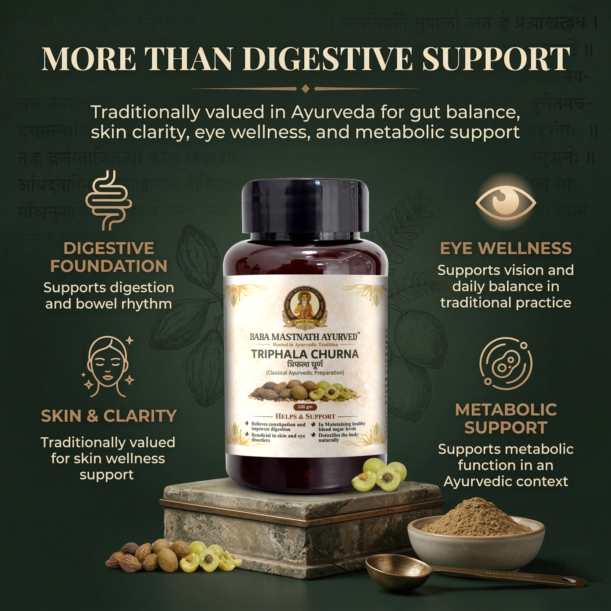 Triphala Churna – 100 g | Classical Ayurvedic Medicine | Haritaki, Bibhitaki & Amalaki Powder | Constipation Relief & Digestive Support | Natural Detox & Gut Cleanse | Supports Skin, Eyes & Metabolic Balance