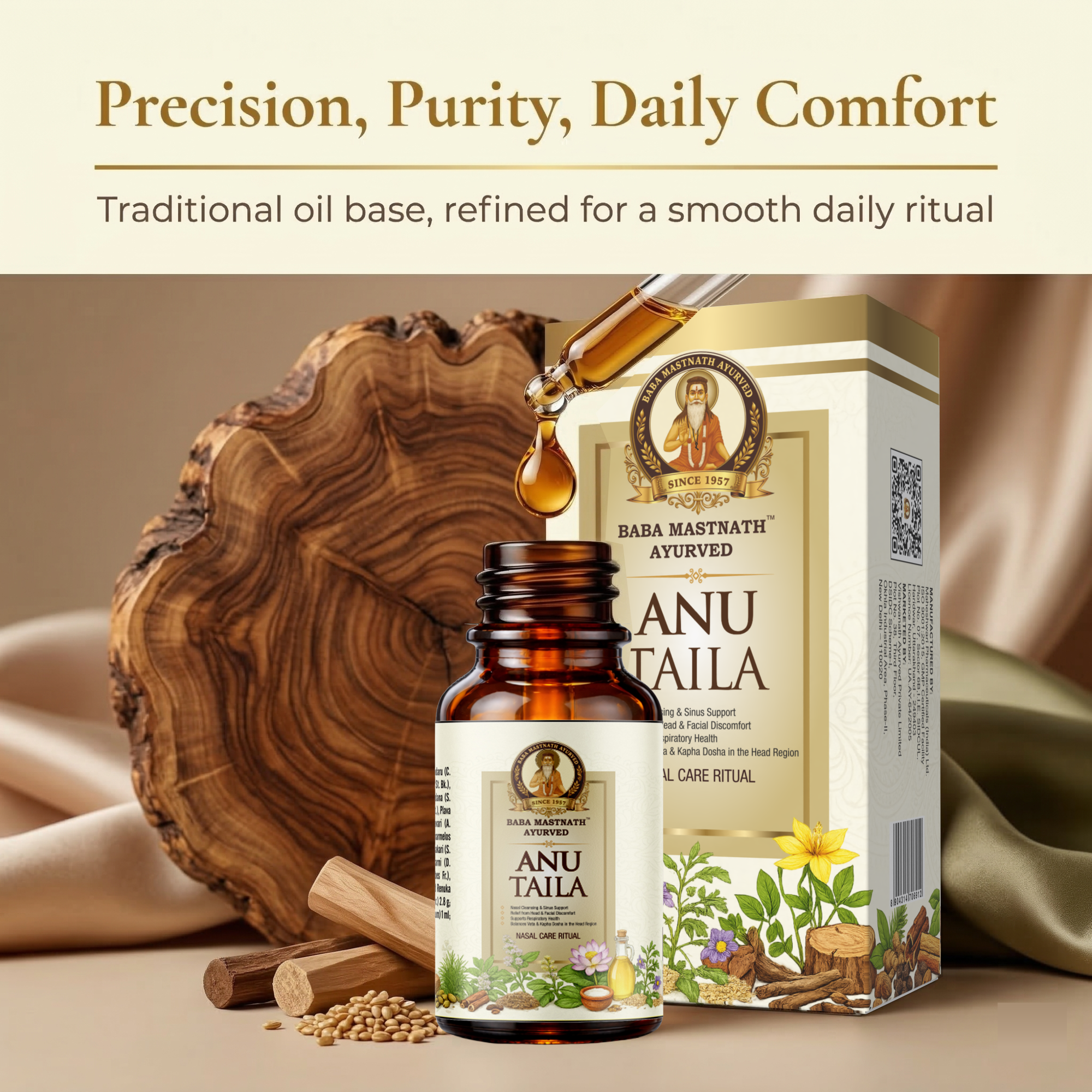 Anu Taila – 10 ml | Classical Ayurvedic Nasya Oil | Supports Nasal Congestion Relief, Sinus & Allergy Comfort, Headache Relief | Mental Clarity & Sense-Organ Wellness | For Nasal Use Only
