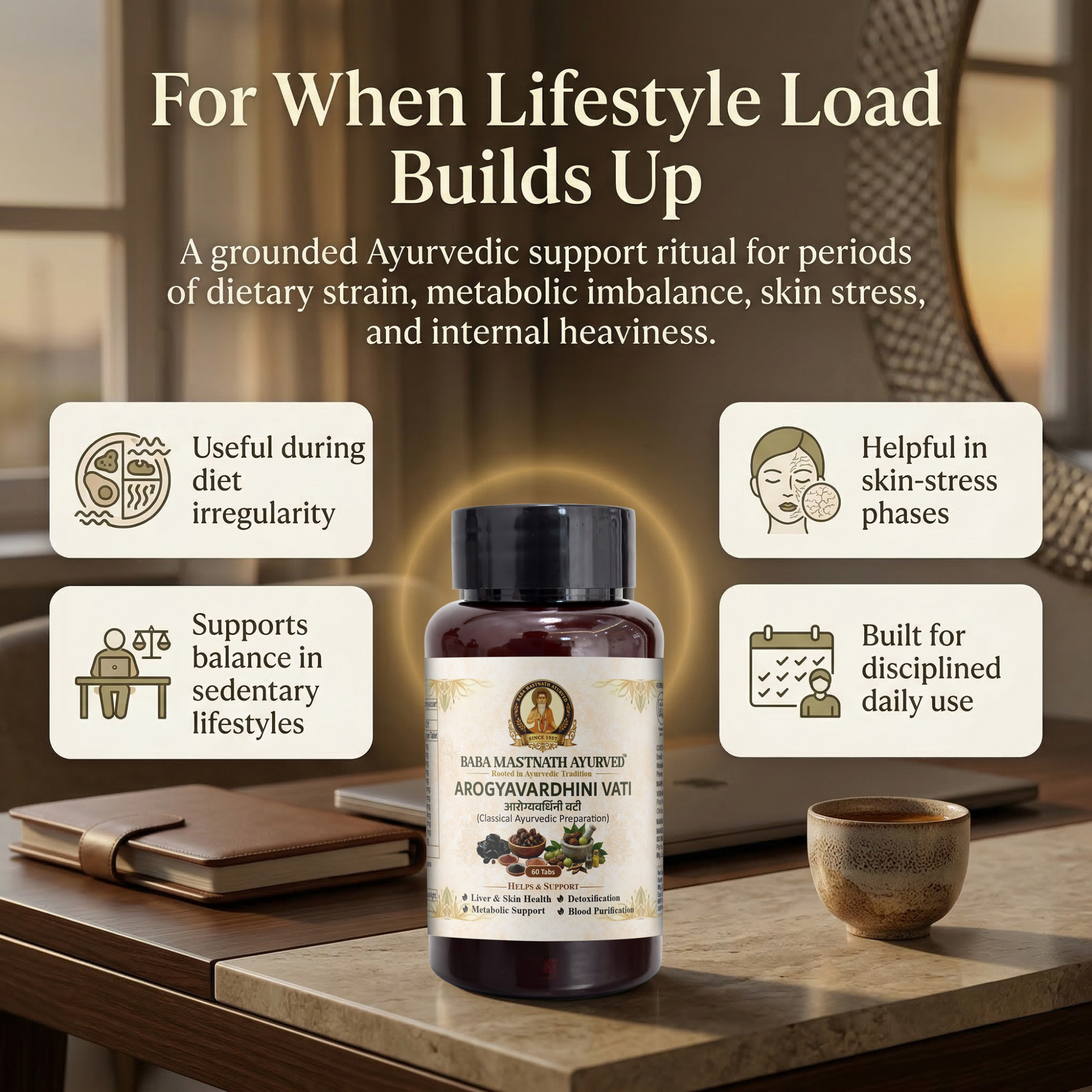 Arogyavardhini Vati – 250 mg Tablets | 60 Tablets | Classical Ayurvedic Medicine (AFI) | Liver Health, Metabolism & Detox Support | Skin Wellness