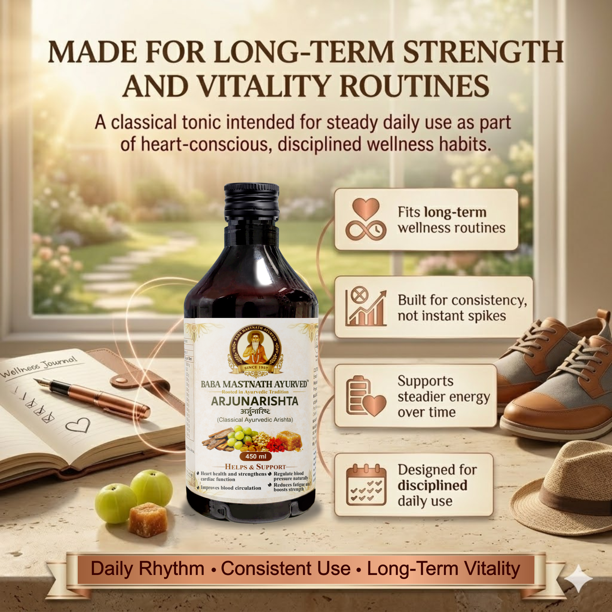 Arjunarishta – 450 ml | Classical Ayurvedic Arishta | Arjuna Bark Based Fermented Tonic | Supports Heart Health, Blood Circulation, Strength & Fatigue Support | Blood Pressure Support | Ayurvedic Medicine