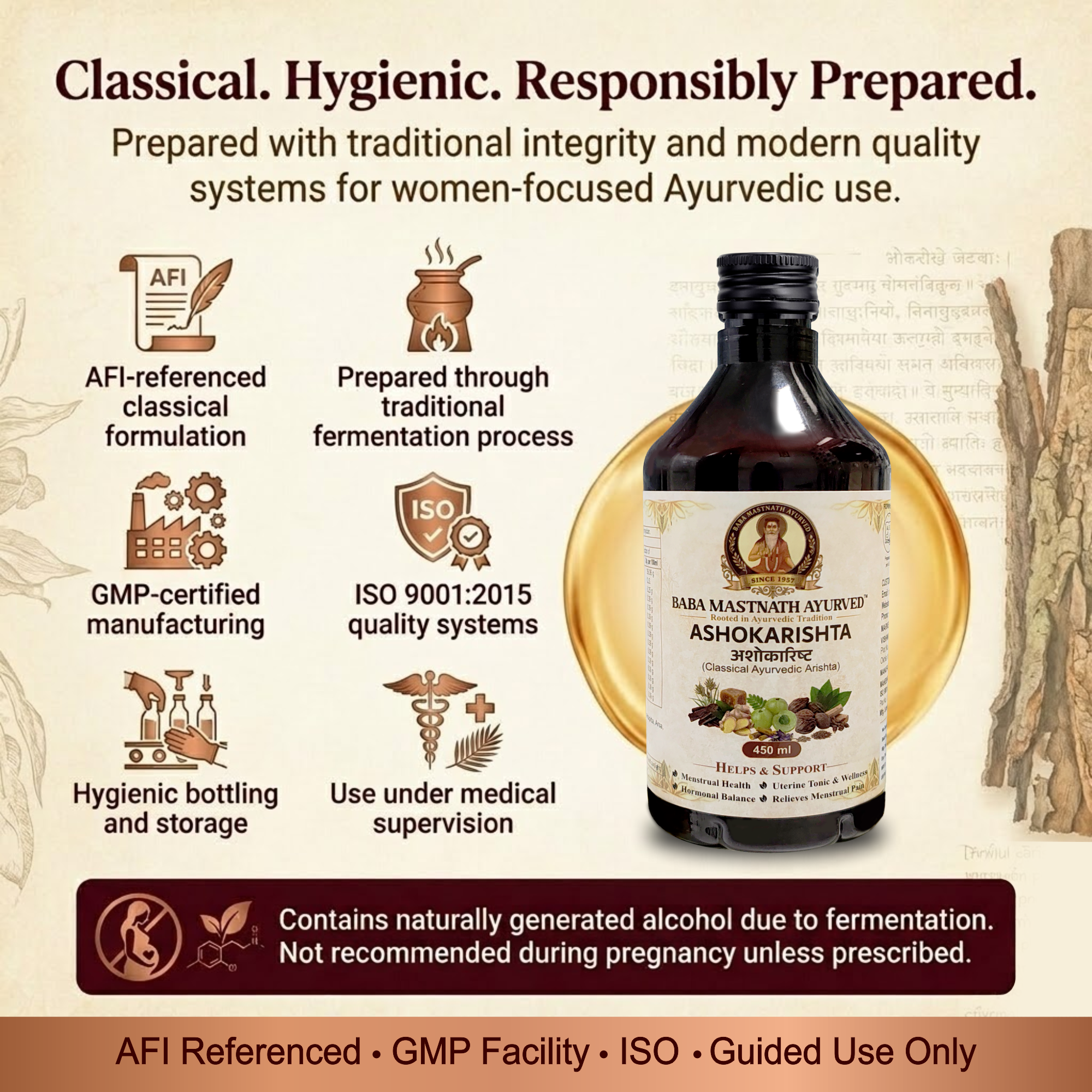 Ashokarishta – 450 ml | Classical Ayurvedic Arishta | Ashoka Bark Based Fermented Uterine Tonic | Supports Menstrual Health, Hormonal Balance & Period Comfort | Women’s Wellness Support | Ayurvedic Medicine