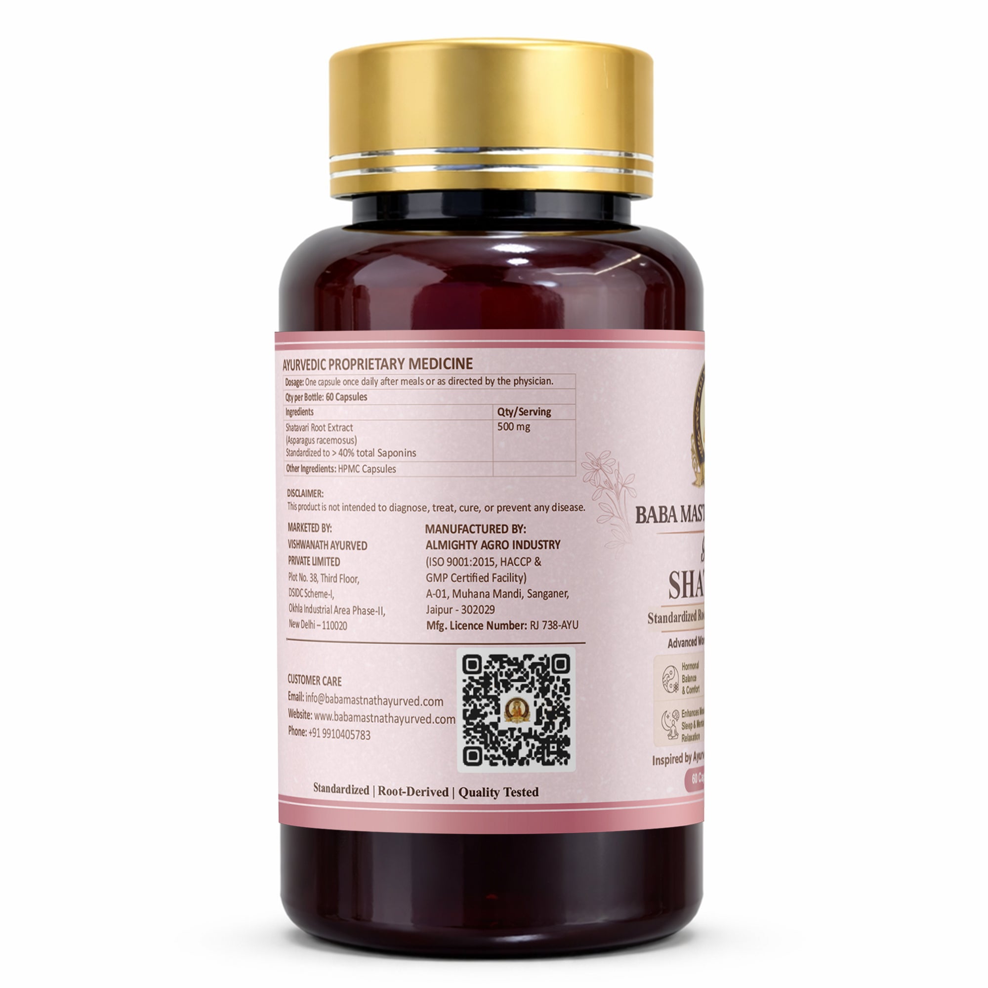 Glowari Shatavari Capsules for Women | 500 mg Root Extract with 40% Saponins | Supports PMS, Hormonal Balance, Menopause & Postpartum Recovery | Ayurvedic Medicine | 60 Veg Capsules