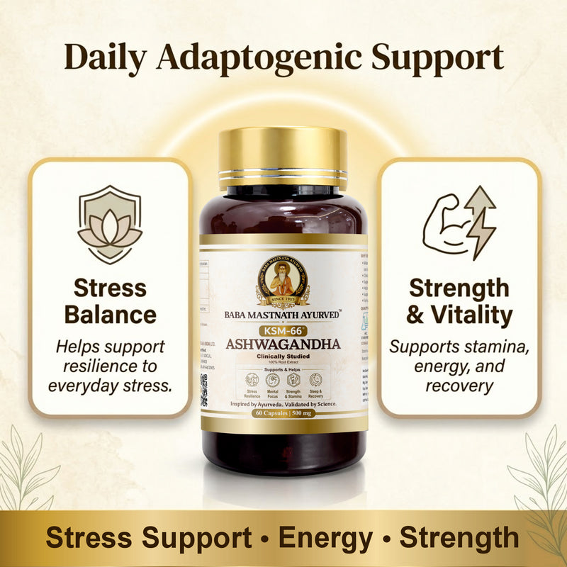 KSM-66® Ashwagandha – 500 mg Capsules | 60 Capsules | Clinically Studied Root-Only Extract | Supports Stress Relief, Energy, Focus & Cortisol Balance | Vegan | Classical Ayurvedic Medicine