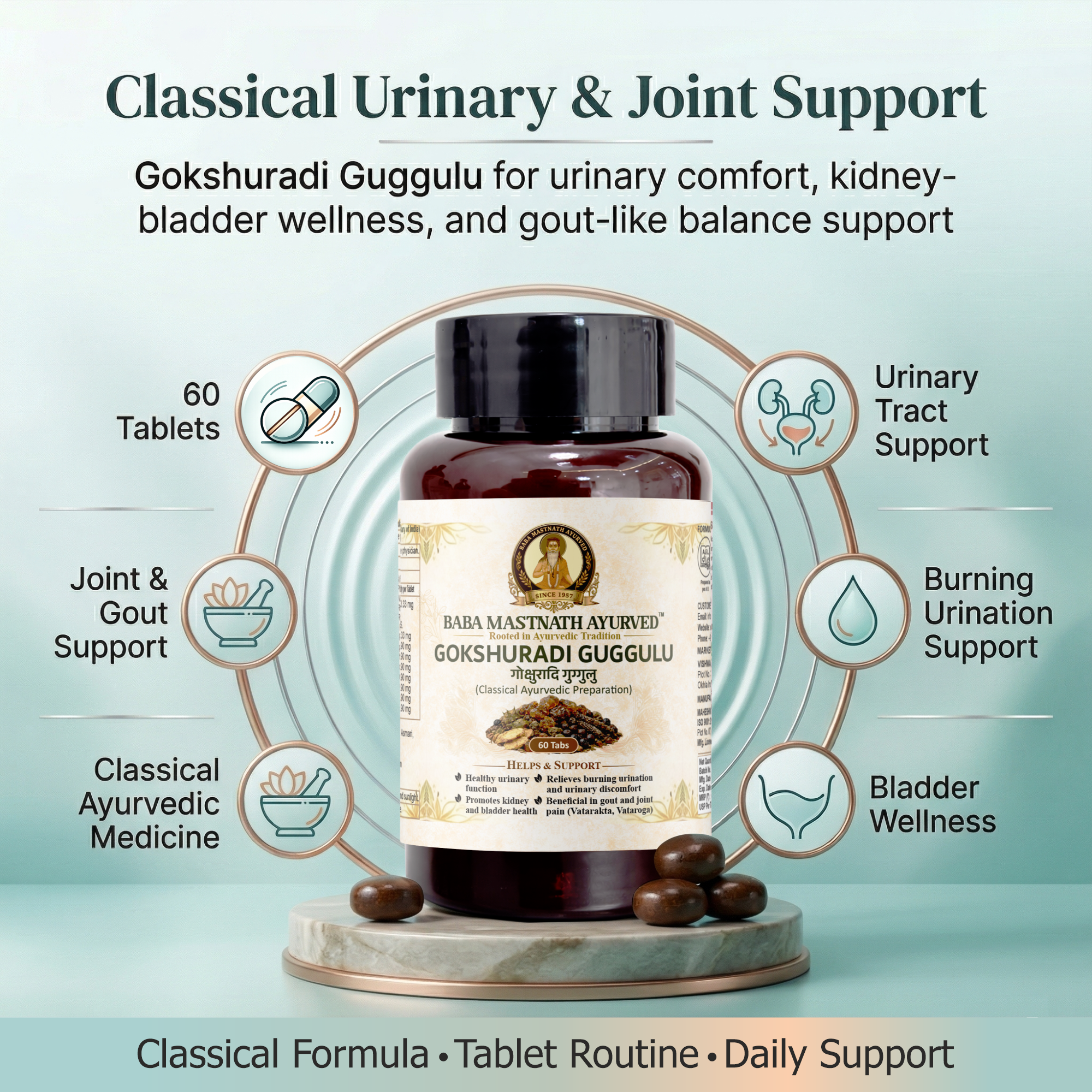 Gokshuradi Guggulu – 60 Tablets | Classical Ayurvedic Medicine | Urinary Tract & Kidney Support | Supports Burning & Painful Urination | Bladder Wellness | Joint & Gout Support (Vatarakta)