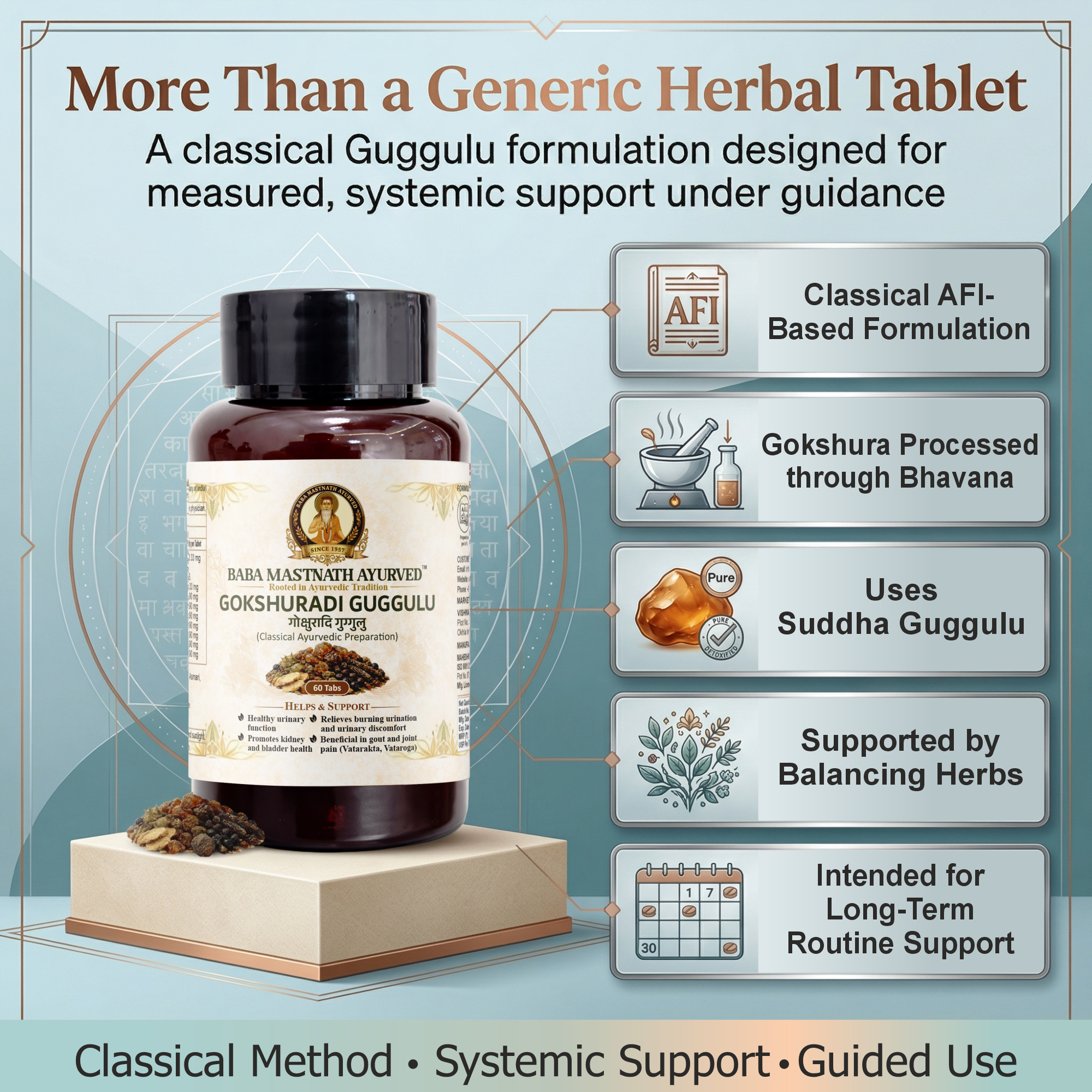 Gokshuradi Guggulu – 60 Tablets | Classical Ayurvedic Medicine | Urinary Tract & Kidney Support | Supports Burning & Painful Urination | Bladder Wellness | Joint & Gout Support (Vatarakta)