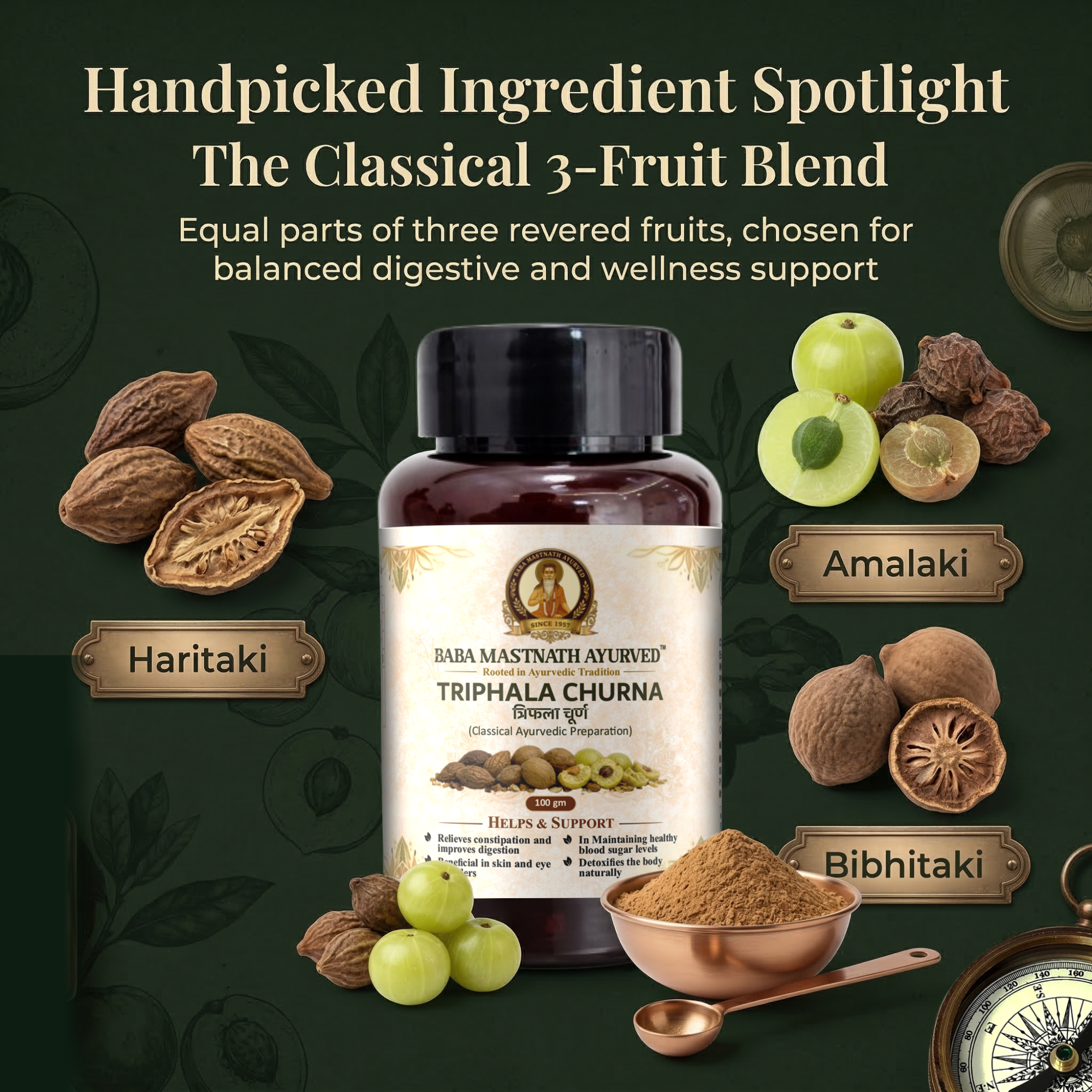 Triphala Churna – 100 g | Classical Ayurvedic Medicine | Haritaki, Bibhitaki & Amalaki Powder | Constipation Relief & Digestive Support | Natural Detox & Gut Cleanse | Supports Skin, Eyes & Metabolic Balance