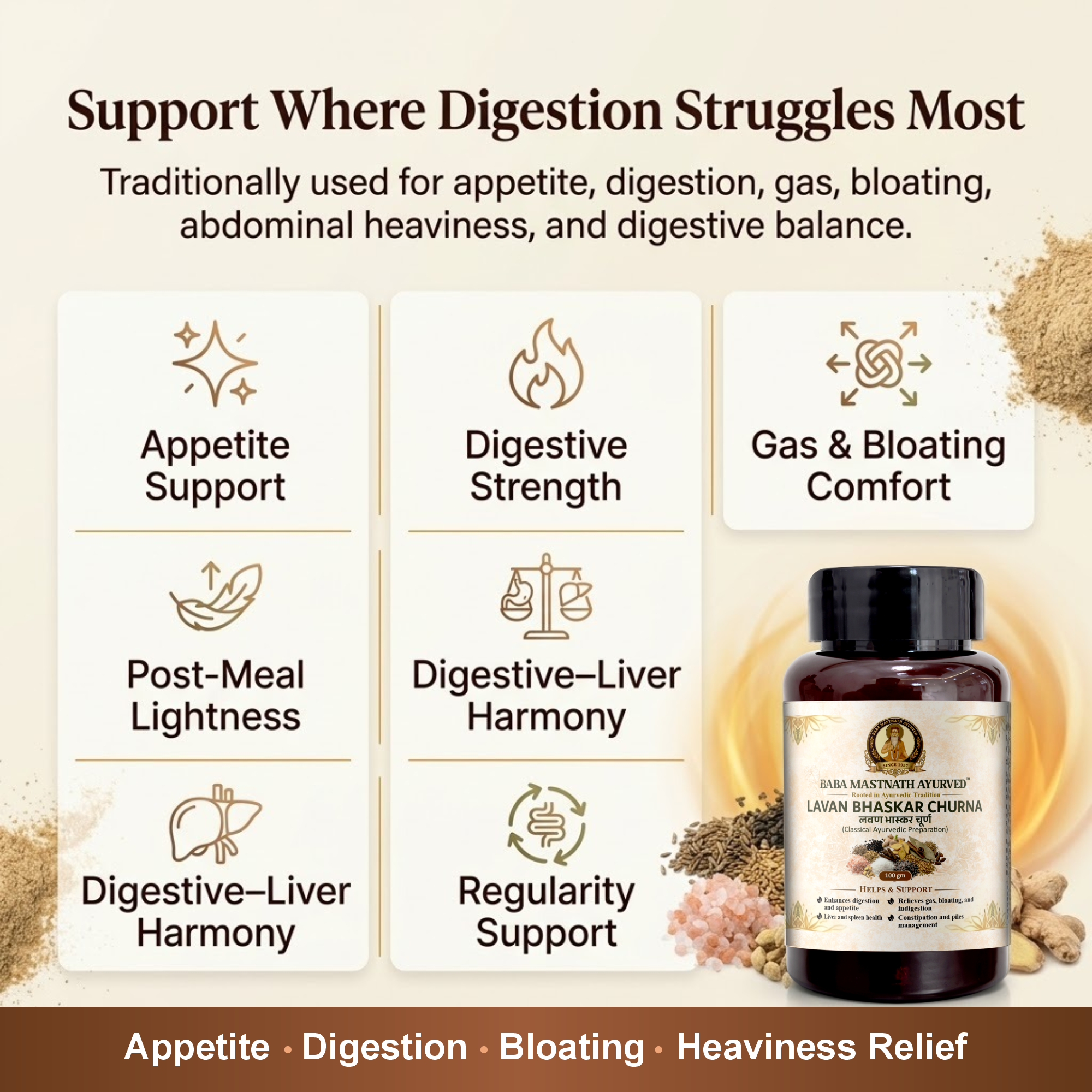 Lavan Bhaskar Churna – 100 g | Classical Ayurvedic Digestive Powder | Improves Appetite & Digestion | Supports Gas, Bloating & Indigestion | Liver & Spleen Wellness | Constipation & Piles Support | Ayurvedic Medicine