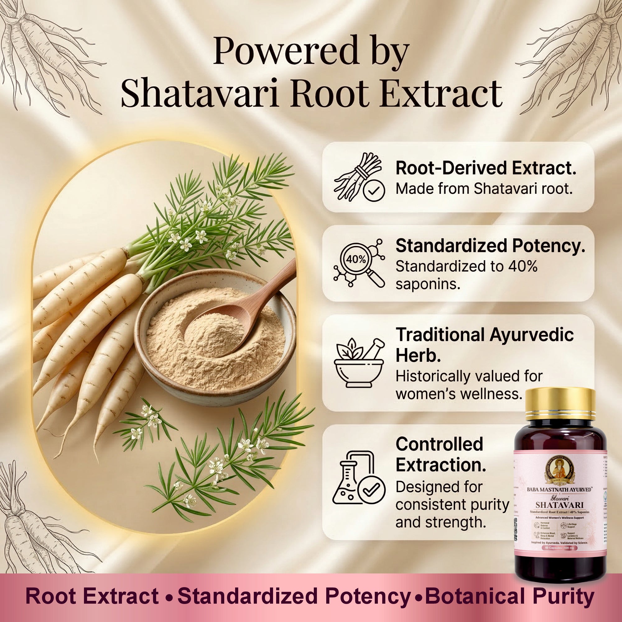 Glowari Shatavari Capsules for Women | 500 mg Root Extract with 40% Saponins | Supports PMS, Hormonal Balance, Menopause & Postpartum Recovery | Ayurvedic Medicine | 60 Veg Capsules