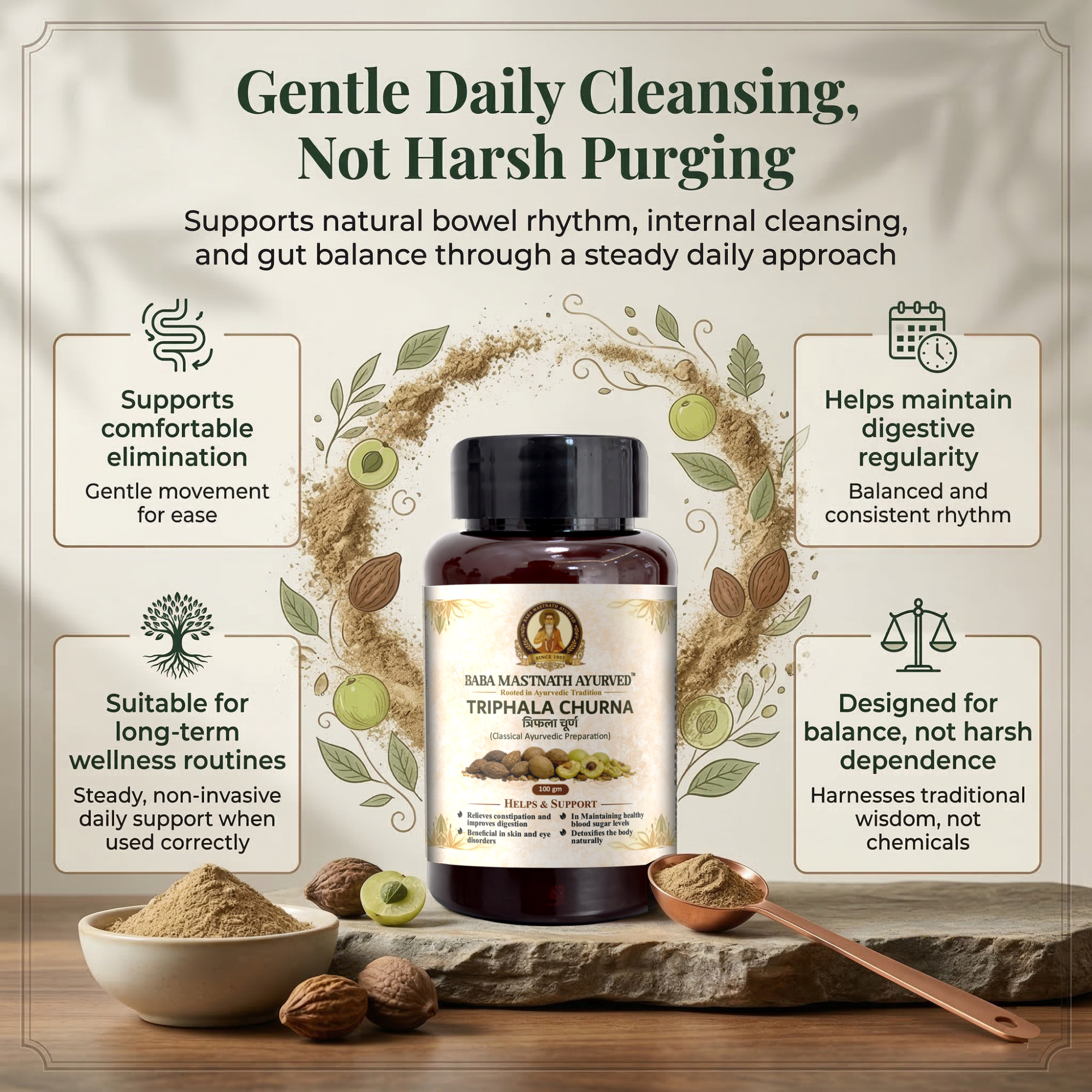 Triphala Churna – 100 g | Classical Ayurvedic Medicine | Haritaki, Bibhitaki & Amalaki Powder | Constipation Relief & Digestive Support | Natural Detox & Gut Cleanse | Supports Skin, Eyes & Metabolic Balance