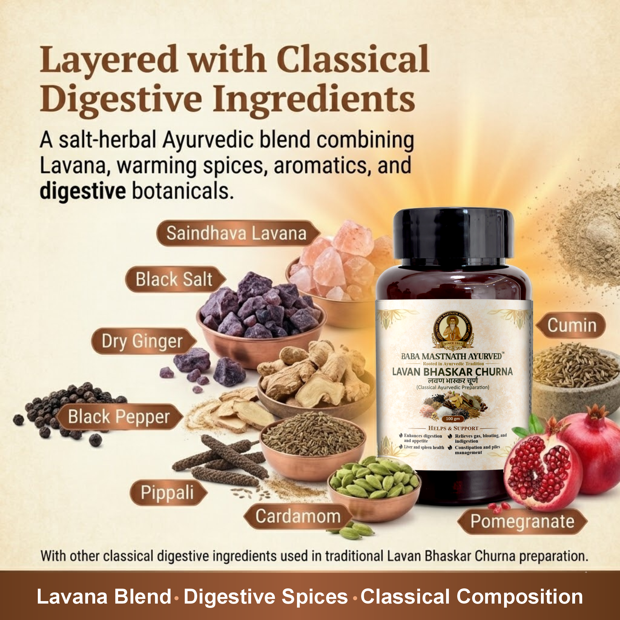 Lavan Bhaskar Churna – 100 g | Classical Ayurvedic Digestive Powder | Improves Appetite & Digestion | Supports Gas, Bloating & Indigestion | Liver & Spleen Wellness | Constipation & Piles Support | Ayurvedic Medicine