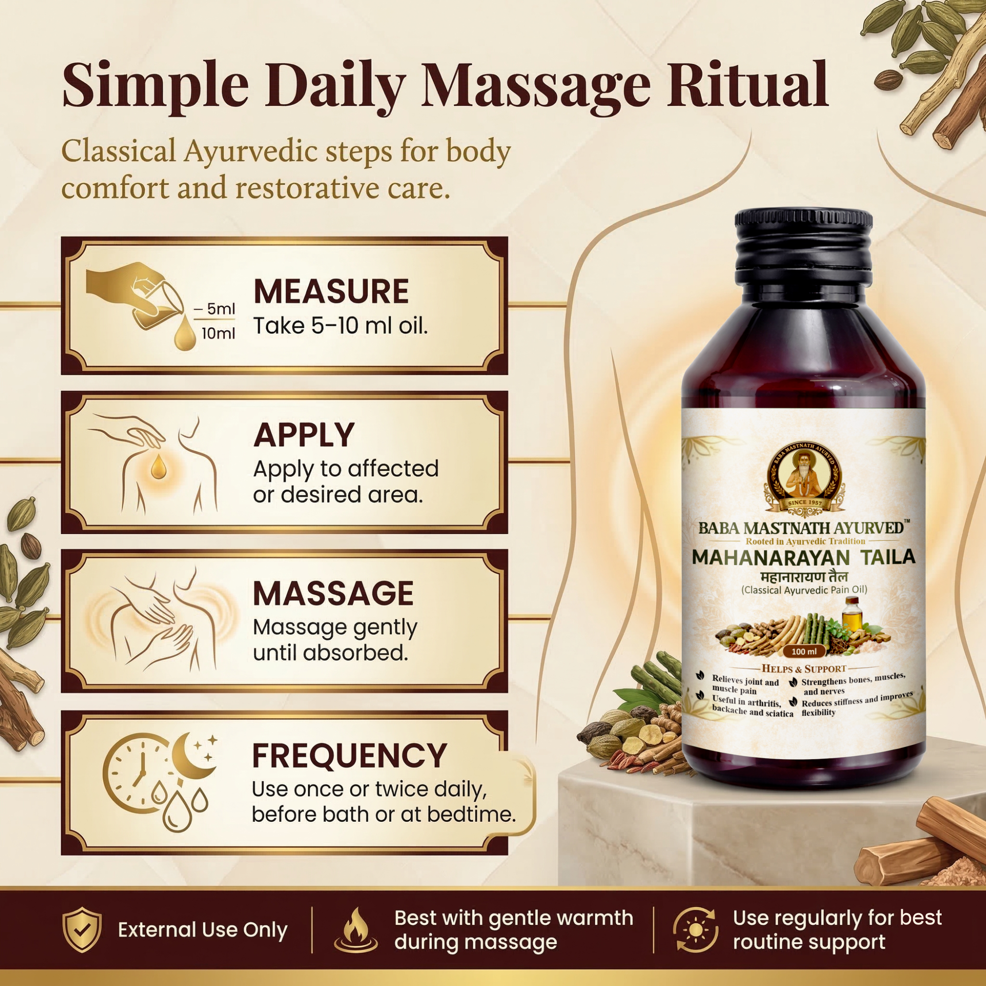 Mahanarayan Taila – 100 ml | Classical Ayurvedic Pain Relief Massage Oil | Supports Joint & Muscle Pain, Stiffness & Flexibility | Arthritis, Backache & Sciatica Support | Strengthens Bones, Muscles & Nerves | Ayurvedic Medicine