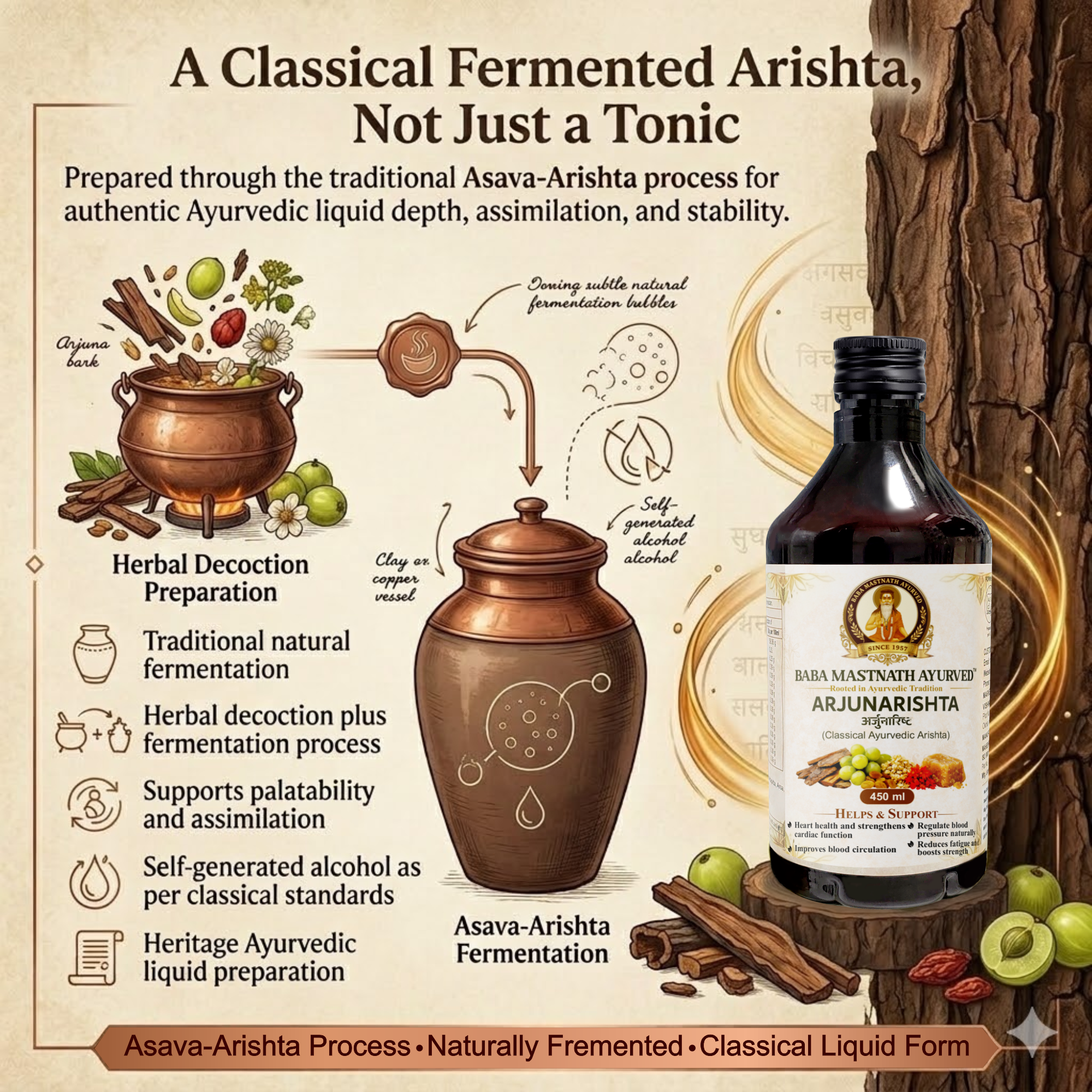 Arjunarishta – 450 ml | Classical Ayurvedic Arishta | Arjuna Bark Based Fermented Tonic | Supports Heart Health, Blood Circulation, Strength & Fatigue Support | Blood Pressure Support | Ayurvedic Medicine