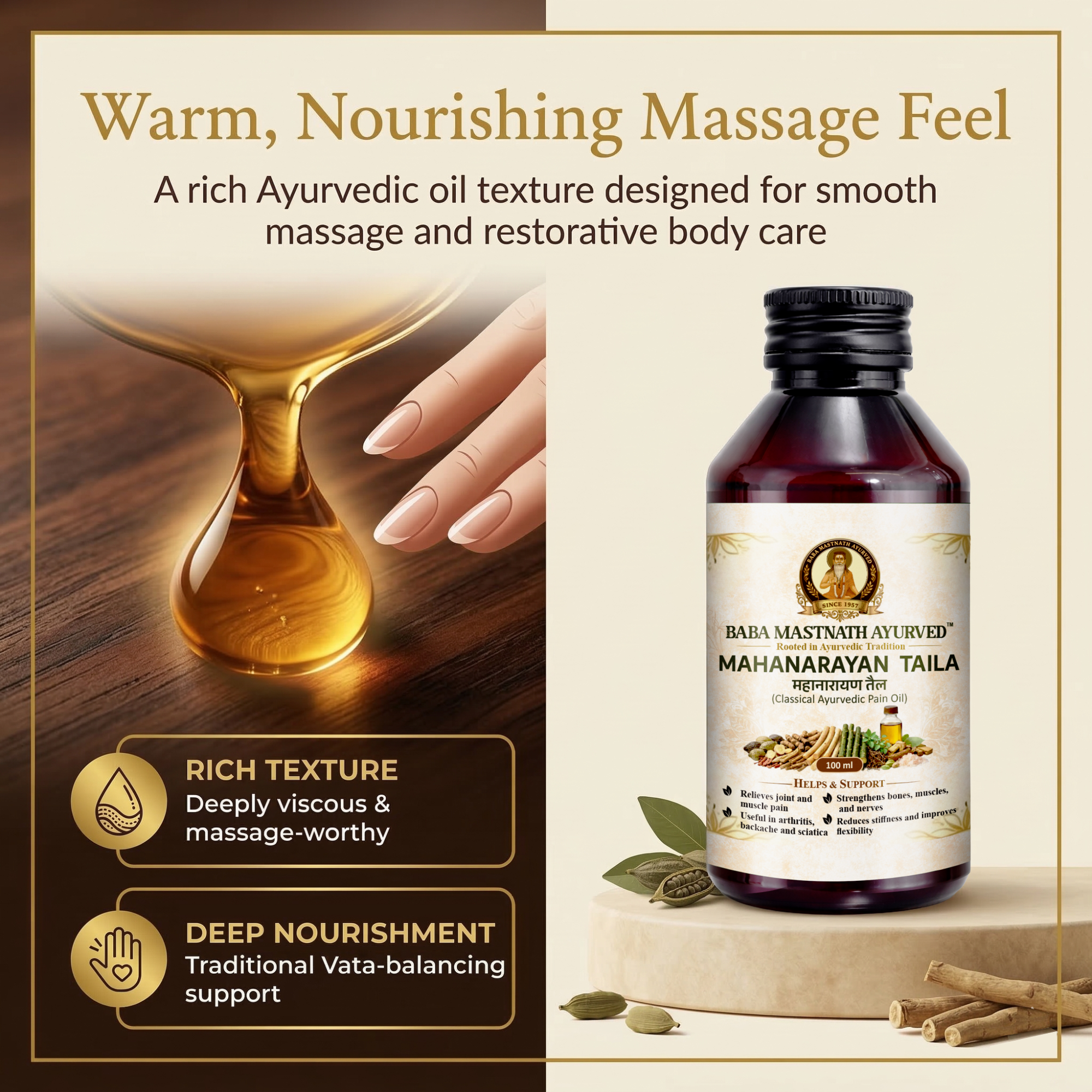 Mahanarayan Taila – 100 ml | Classical Ayurvedic Pain Relief Massage Oil | Supports Joint & Muscle Pain, Stiffness & Flexibility | Arthritis, Backache & Sciatica Support | Strengthens Bones, Muscles & Nerves | Ayurvedic Medicine