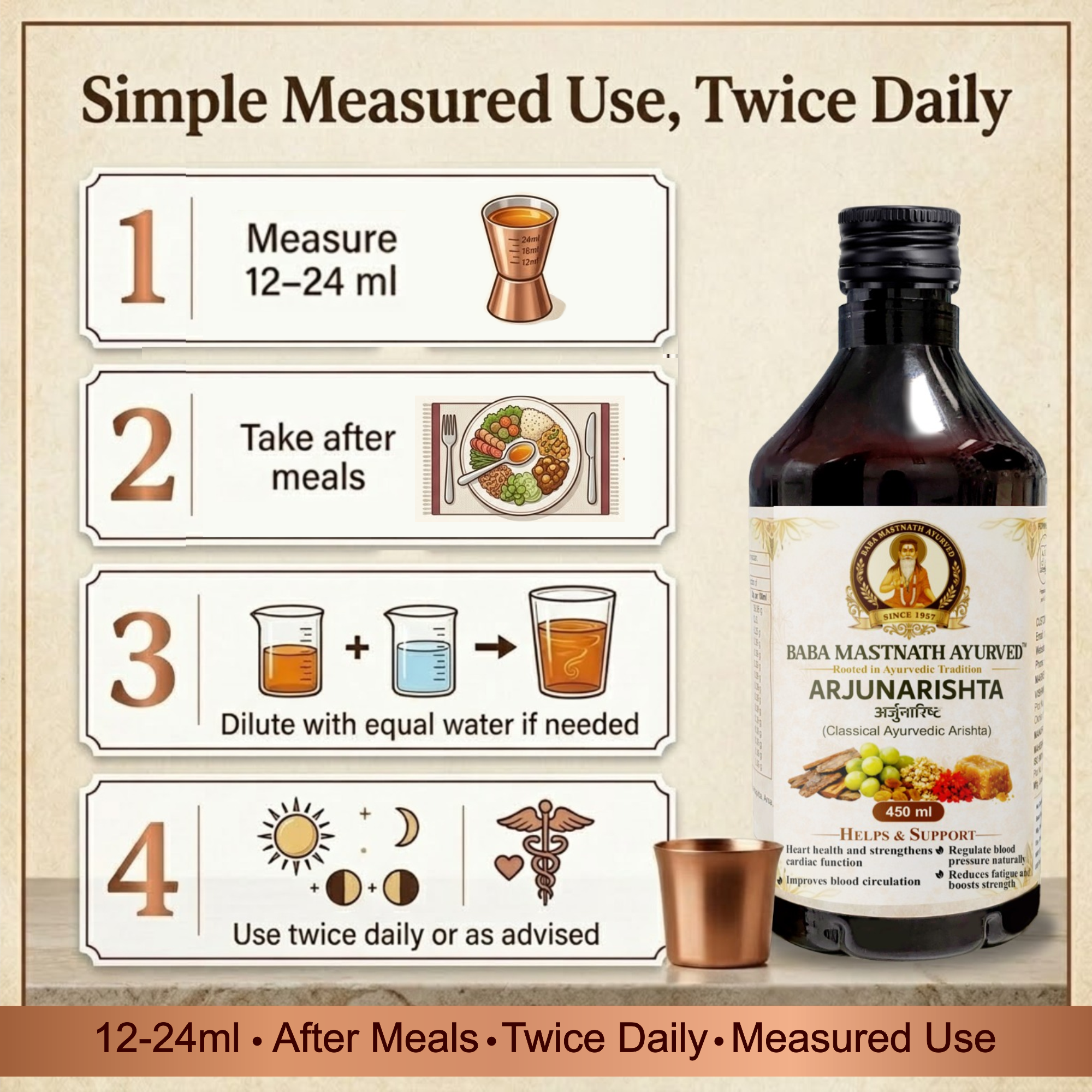Arjunarishta – 450 ml | Classical Ayurvedic Arishta | Arjuna Bark Based Fermented Tonic | Supports Heart Health, Blood Circulation, Strength & Fatigue Support | Blood Pressure Support | Ayurvedic Medicine