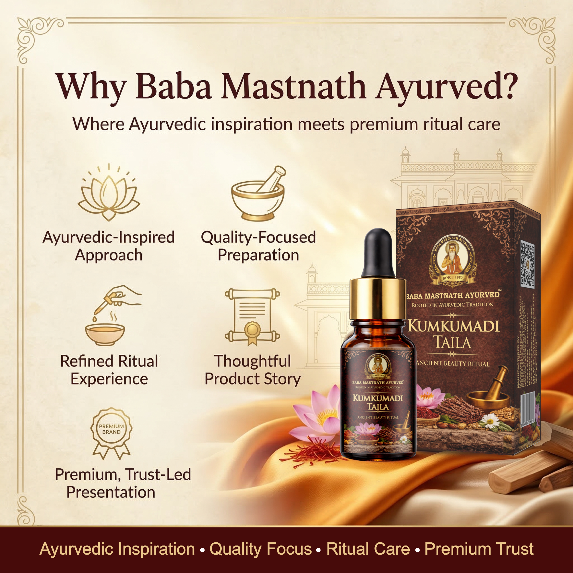 Kumkumadi Taila – 10 ml | Classical Ayurvedic Facial Oil with Kashmiri Saffron & Sandalwood | Night Glow & Radiance Oil for Even-Looking Tone, Firmness & Texture | For External Use Only