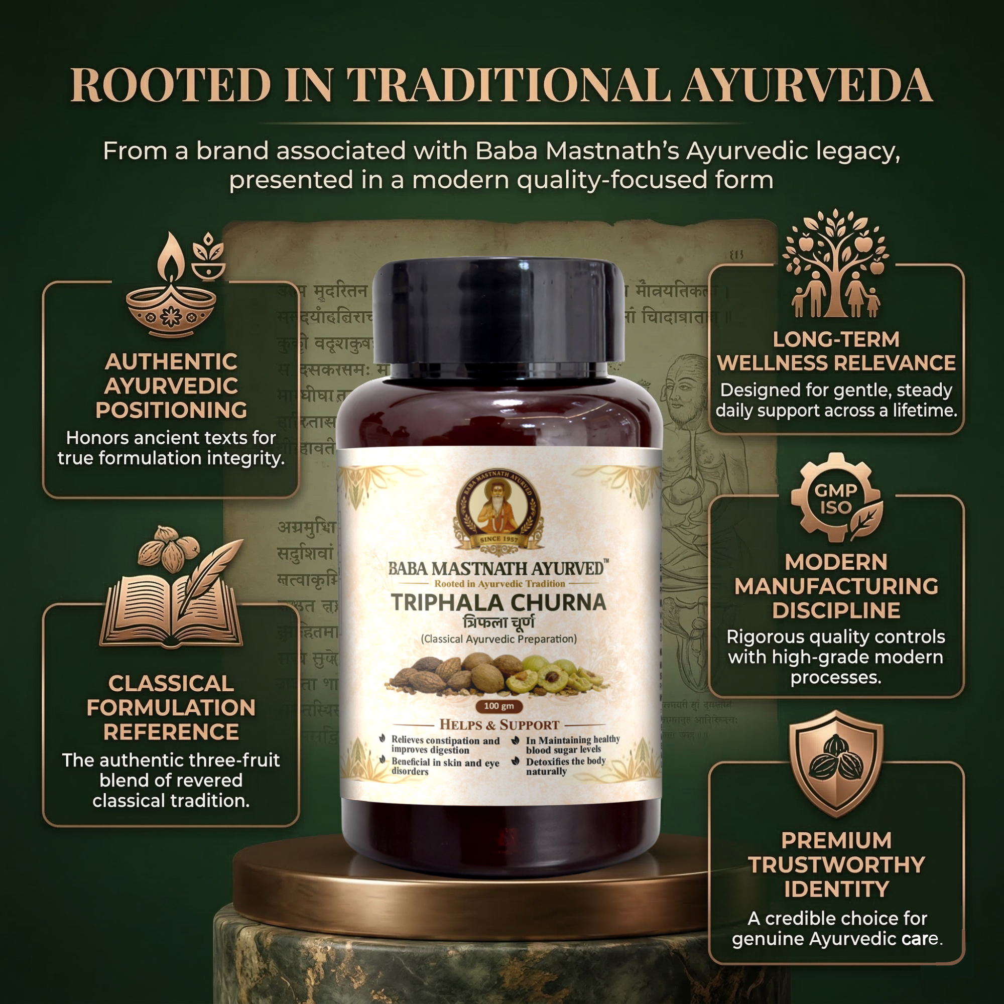 Triphala Churna – 100 g | Classical Ayurvedic Medicine | Haritaki, Bibhitaki & Amalaki Powder | Constipation Relief & Digestive Support | Natural Detox & Gut Cleanse | Supports Skin, Eyes & Metabolic Balance