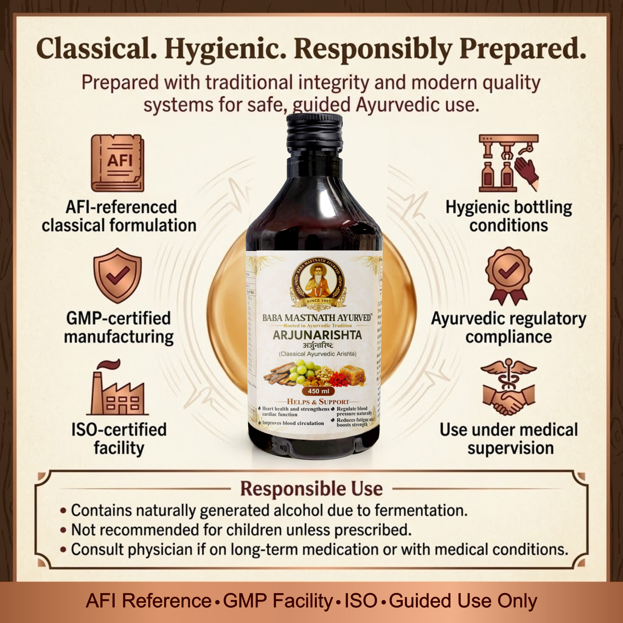 Arjunarishta – 450 ml | Classical Ayurvedic Arishta | Arjuna Bark Based Fermented Tonic | Supports Heart Health, Blood Circulation, Strength & Fatigue Support | Blood Pressure Support | Ayurvedic Medicine