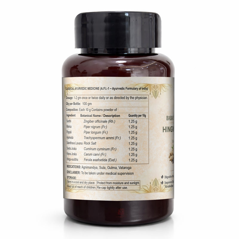 Hingwastak Churna – 100 g | Classical Ayurvedic Digestive Powder | Supports Agni, Digestion & Metabolism | Helps Gas, Bloating & Abdominal Discomfort | Vata Balance for Gut | Ayurvedic Medicine